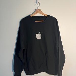Black Apple Y2K White Logo Embroidery Cotton Crewneck Sweatshirt